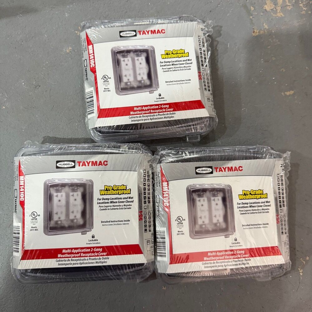 Hubbell Taymac Weather Proof Receptacle Cover Clear Multi App 2-Gang MM1410C 3PC